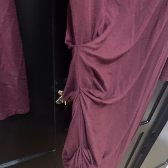 Babaton burgundy Long Sleeve Dress Side ruching soft midi Neutral knit - Picture 4 of 7